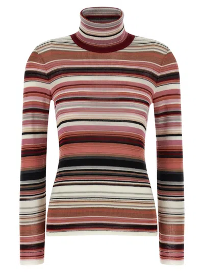 Missoni Striped Wool-viscose Sweater In Burgundy