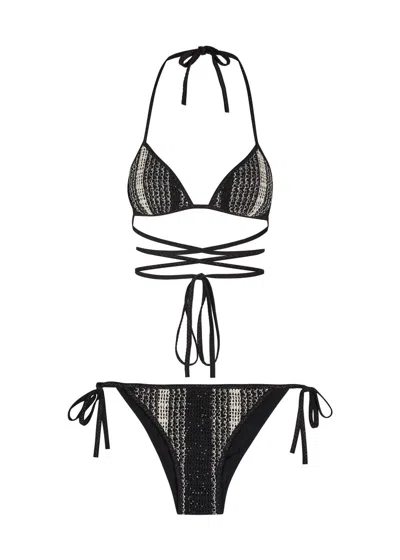 Missoni Striped Wrap-around Mesh Bikini In Black