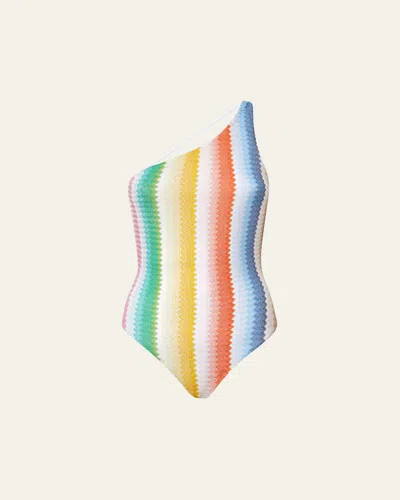 Missoni Striped Zig Zag Asymmetric One-piece Swimsuit In Multi