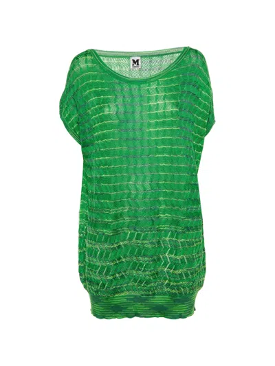 Pre-owned Missoni Striped Zig-zag Knit Jumper In Green