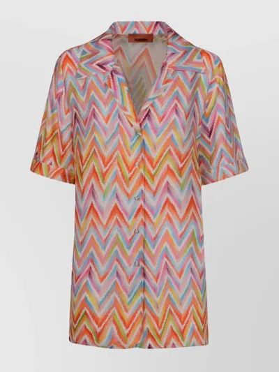 MISSONI STYLISH SHORT SLEEVE DRESS WITH NOTCHED COLLAR