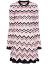 Missoni Long-sleeved Crew-neck Dress In Zigzag Knit In Tan