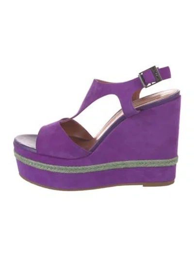 Pre-owned Missoni Suede Braided Accents T-strap Sandals In Green/purple