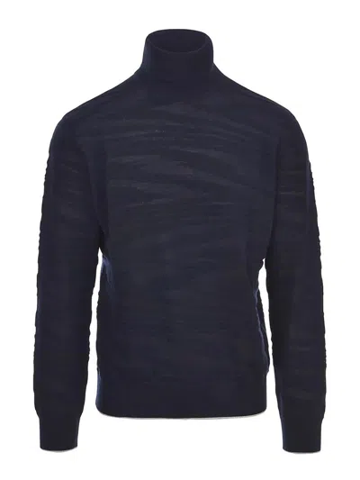 Missoni Ribbed Turtleneck Midnight Sweater In Blue