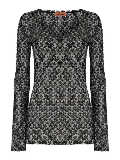 Missoni Lace V-neck Sweater In Black
