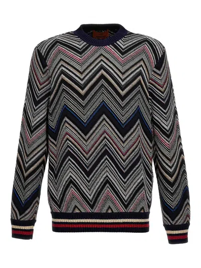 Missoni 'zig Zag' Crew Neck Sweater In Black