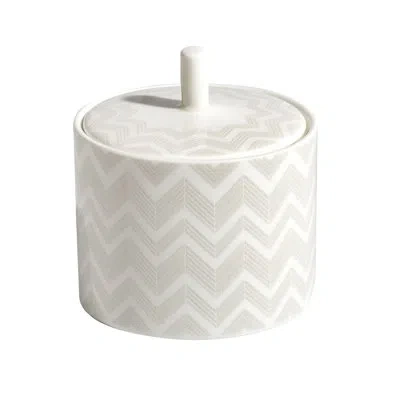 Missoni Sugar Pot Zig Zag  White Diam. 3.3 In, H 3.5 In