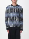 Missoni Crew Neck Sweater With Geometric Zigzag Pattern In Blue
