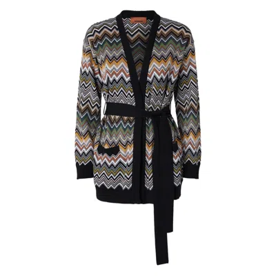 Missoni Relaxed Fit Cardigan With Belt And Chevron Pattern In Multi