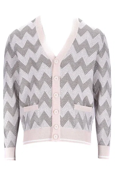 Missoni Chevron V-neck Sweater With Ribbed Accents In Beige