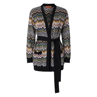 Missoni Relaxed Fit Cardigan With Belt And Chevron Pattern In Multi