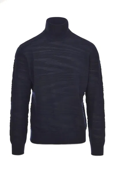 Missoni Ribbed Turtleneck Midnight Sweater In Blue