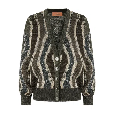 Missoni Boxy Cardigan With Buttons And Wave Pattern In Black