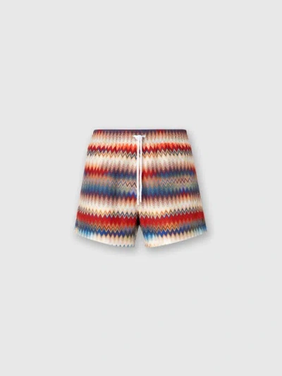 Missoni Men's Micro Zig Zag All Over Swim Shorts Red In Orange