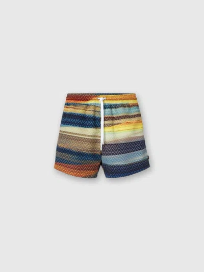 Missoni Swim Shorts With Gradient Zigzag Print In Blue