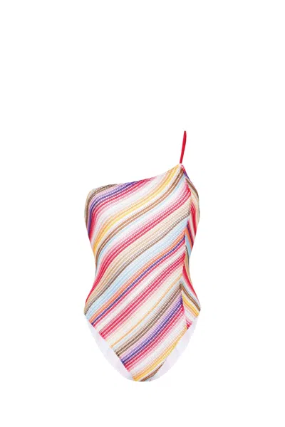 Missoni Striped Open-knit Swimsuit In Multicolour