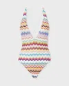 Missoni Multicolor One-piece Swimsuit With V-neck And All-over Zig-zag Motif In Stretch Viscose Blend Woman In Multi