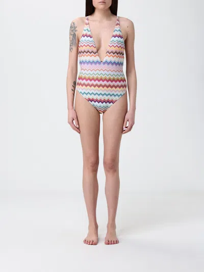 Missoni Multicolor One-piece Swimsuit With V-neck And All-over Zig-zag Motif In Stretch Viscose Blend Woman