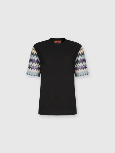 Missoni Cotton Jersey T-shirt With Zig Zag Knit Sleeves In Multicoloured