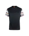 MISSONI BLACK COTTON T-SHIRT WITH ZIG ZAG INSERTS