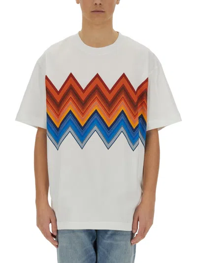 Missoni Chevron Crew Neck Zigzag Print T-shirt In White