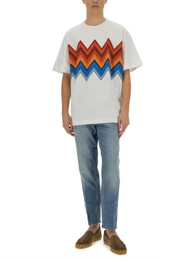 Missoni Chevron Crew Neck Zigzag Print T-shirt In White