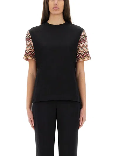 Missoni Black T-shirt With Zigzag Knitted Sleeves