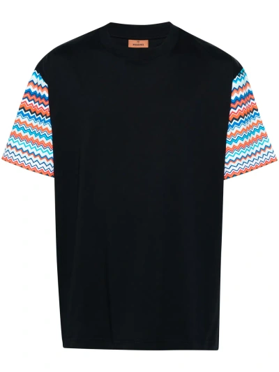 Missoni Zigzag-sleeves Cotton T-shirt In Black