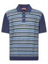 Missoni Short-sleeved Blue Cotton Knit Polo Shirt Wit