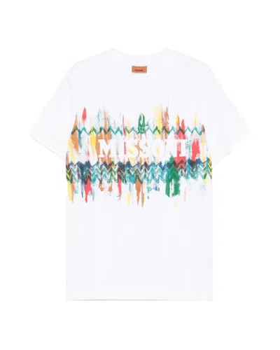 Missoni T-shirt In Cotone Bianca Con Stampa Multicolor