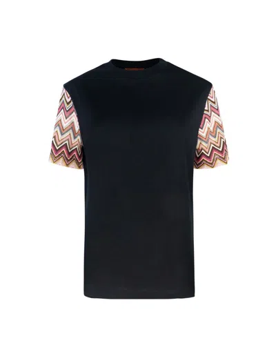 Missoni Black T-shirt With Zigzag Knitted Sleeves