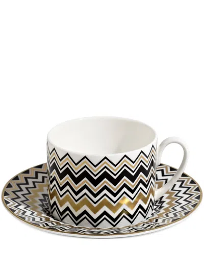 Missoni Tableware Gold-tone Zig-zag Teacup Set In Multicolour