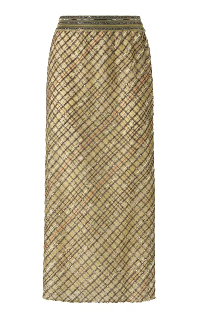 Missoni Tartan Sheer Midi Skirt In Green