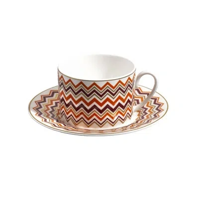 Missoni Tea Cup & Saucer Iconic Set Of 2 In Luxury Box Diam. 3.3in, H 2.3in, Cap. 7.5 Oz, Saucer Dim In Orange;white;brown