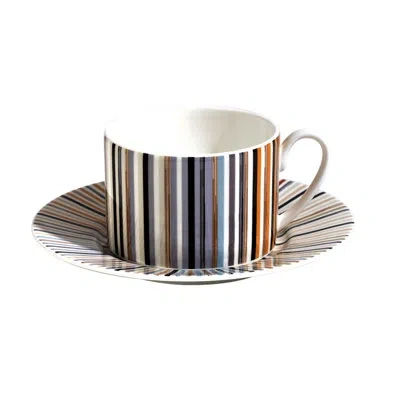 Missoni Tea Cup & Saucer Stripes Set Of 2 In Luxury Box Jenkins 148 Diam. 3.3in, H 2.3in, Cap. 7.5 O