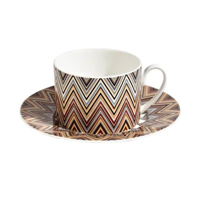 Missoni Tea Cup & Saucer Zig Zag Set Of 2 In Luxury Box Jarris 148 Diam. 3.3in, H 2.3in, Cap. 7.5 oz