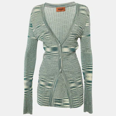 Pre-owned Missoni Teal Green Patterned Knit Cardigan S