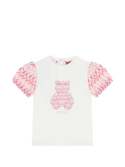 Missoni Kids' Teddy Bear Zig-zag Sleeve Top In White