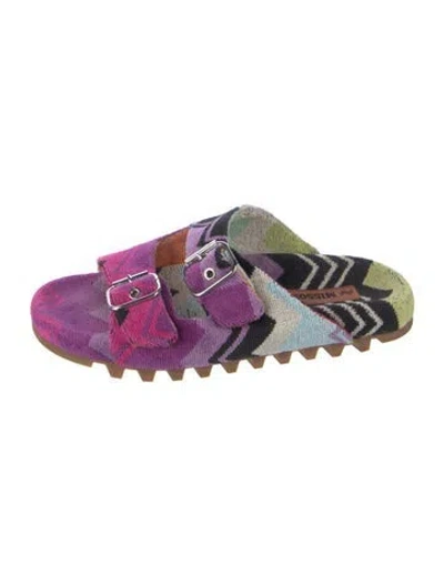 Pre-owned Missoni Terry Cloth Patterned Slides In Purple