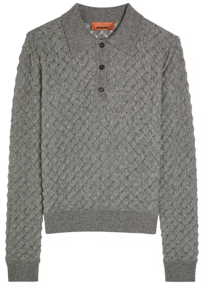 Missoni Textured-knit Cashmere Polo Top In Gray