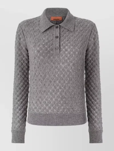 Missoni Textured Knit Polo Long Sleeves Style In Gray