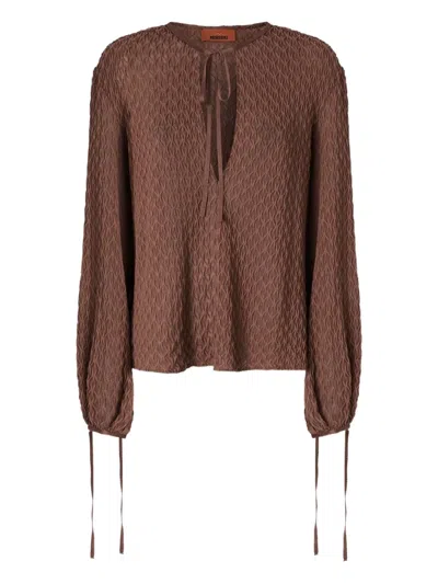 Missoni Textured Tie-neck Top In Brown