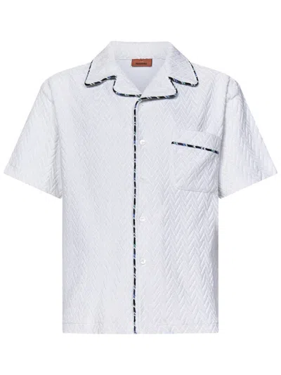 Missoni Bowlingshirt Aus Zick-zack-baumwollfrottee Mit Kontrastierenden Profilen In White