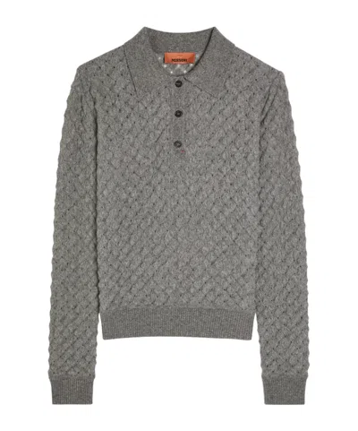 Missoni Textured-knit Cashmere Polo Top In Gray