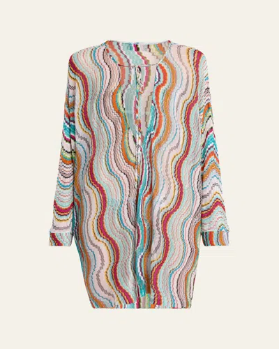Missoni Tie-front Tunic Coverup In Multicolor W/white Base