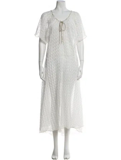 Pre-owned Missoni Tie Neck Long Dress In White