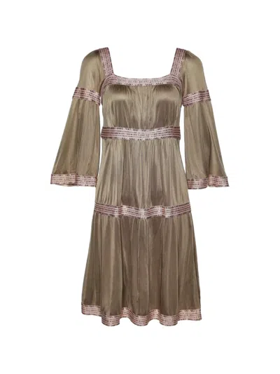 Pre-owned Missoni Tiered Jersey Midi Dress In Brown