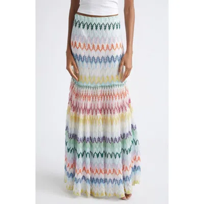 Missoni Tiered Raschel Metallic Zigzag Maxi Skirt In Multi