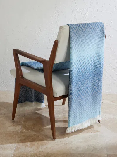 Missoni Timmy Fringed Striped Wool Throw In Blue