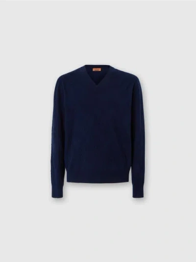 Missoni Tonal Cashmere V-neck And Zigzag Pullover In Blue